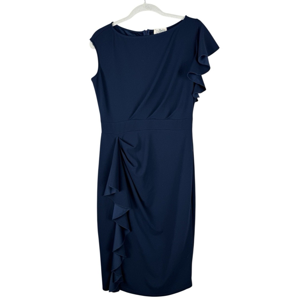 Aisize Vintage Redefined Blue Pinup Ruffle Sleeve Pencil Dress Women's Size L